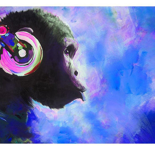 Peel & Stick Animal Wall Mural - Monkey With Headphone Blue- Removable Wall Decals