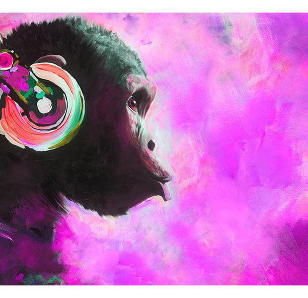 Peel & Stick Animal Wall Mural - Monkey With Headphone Pink - Removable Wall Decals