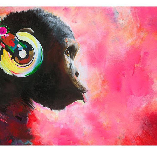 Peel & Stick Animal Wall Mural - Monkey With Headphone Red - Removable Wall Decals