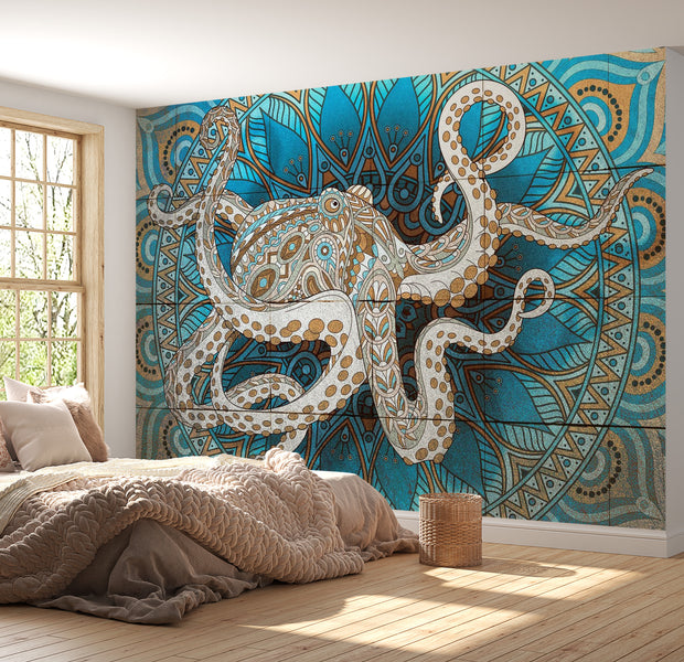 Peel & Stick Mandala Wall Mural - Octopus Mandala - Removable Wall Decals