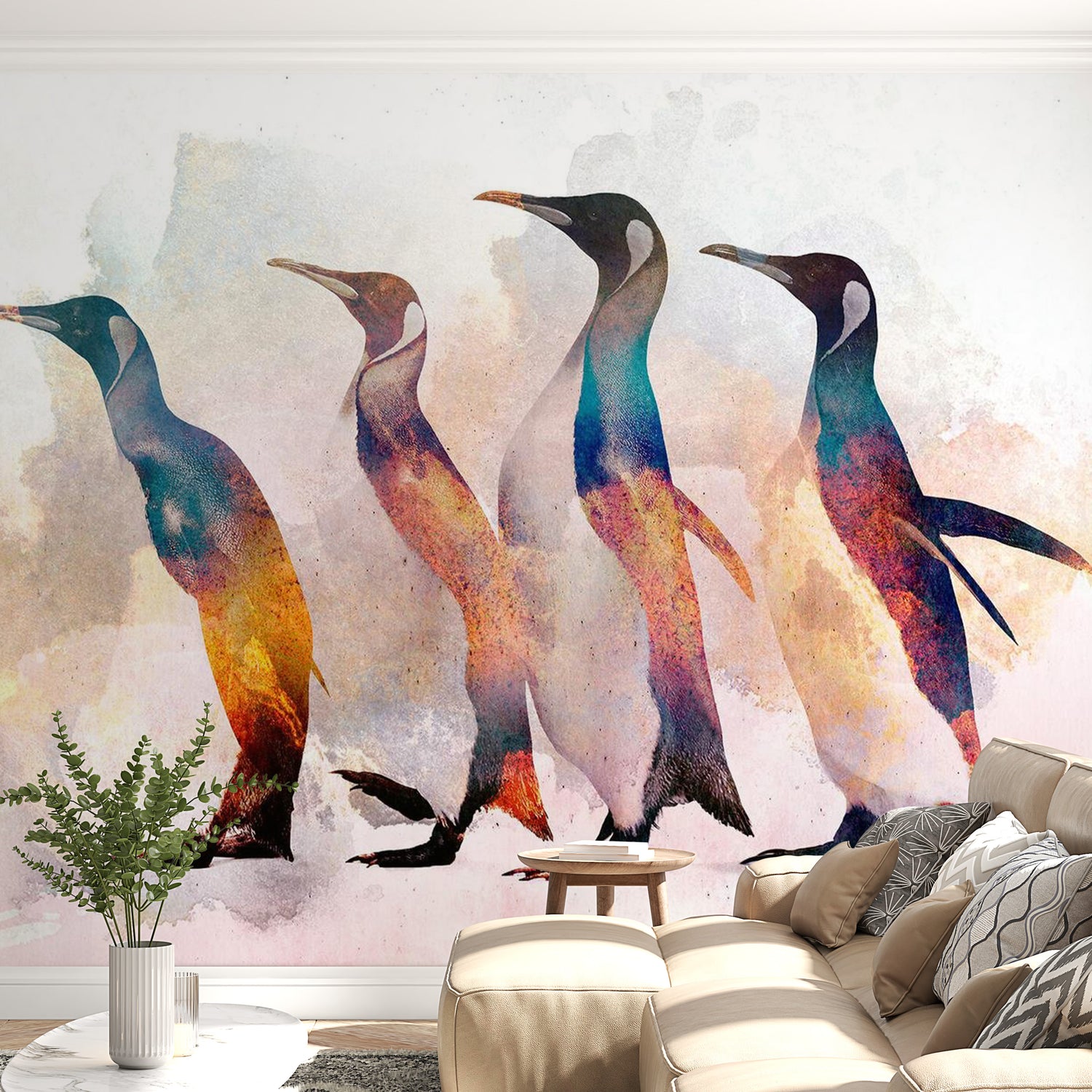 Peel & Stick Animal Wall Mural - Penguins Wandering - Removable Wall Decals