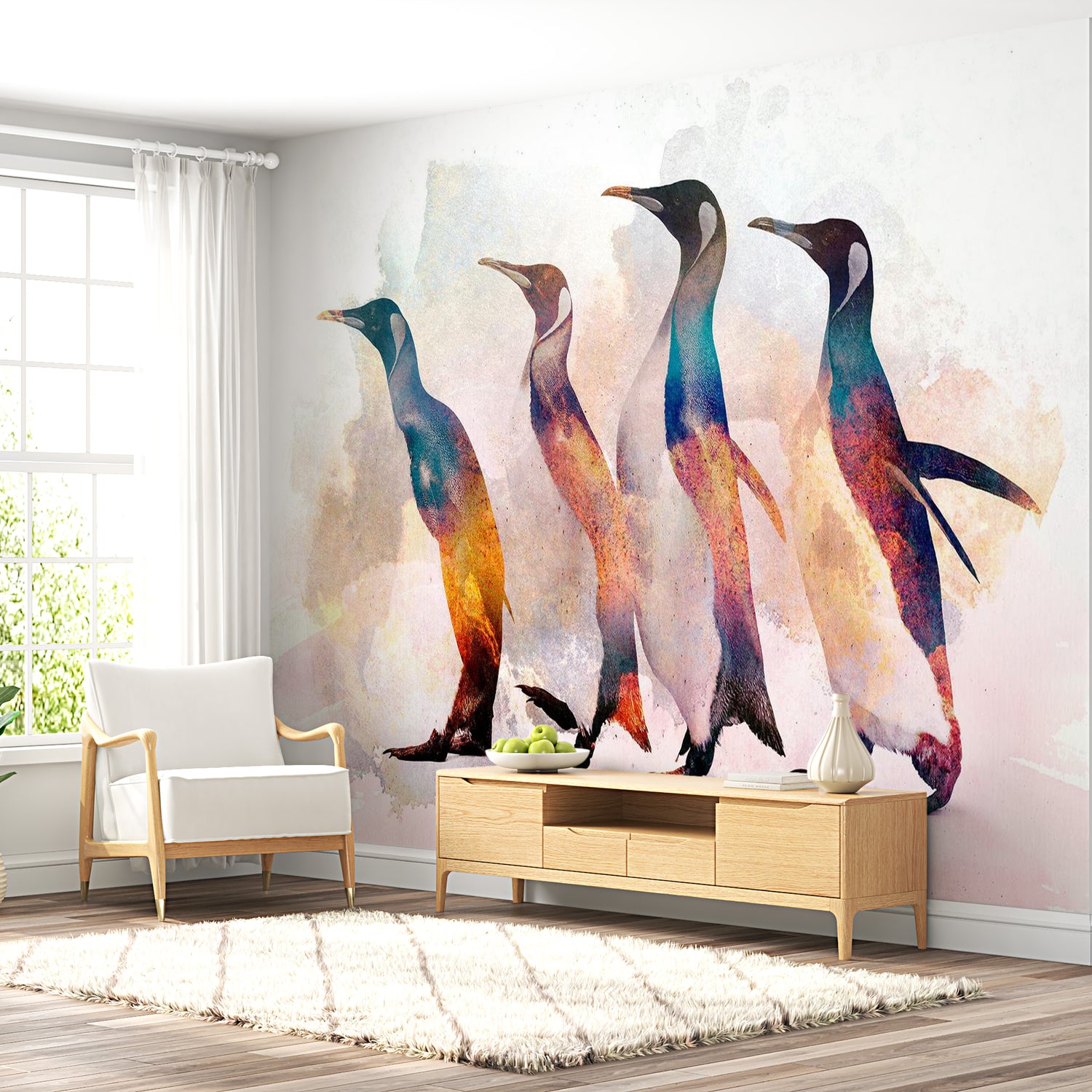 Peel & Stick Animal Wall Mural - Penguins Wandering - Removable Wall Decals