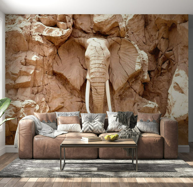 Peel & Stick Animal Wall Mural - Stone Elephant South Africa - Removable Wall Decals