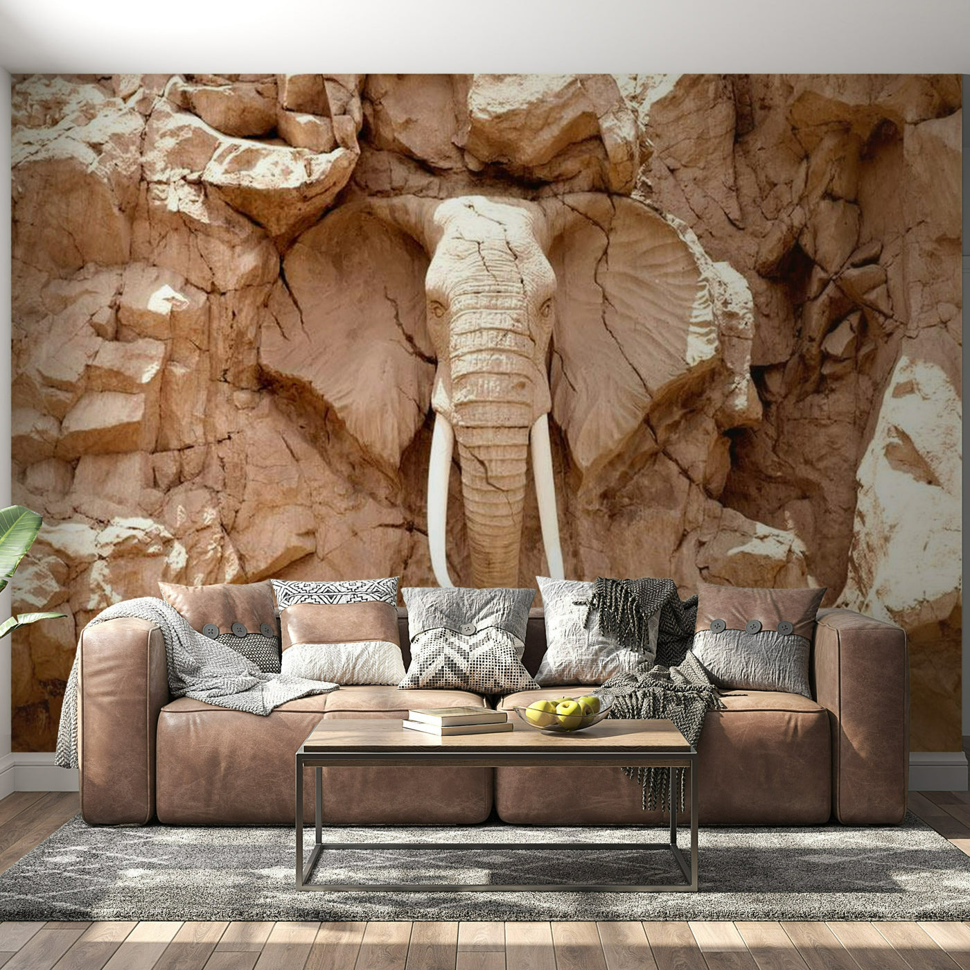 Peel & Stick Animal Wall Mural - Stone Elephant South Africa - Removable Wall Decals