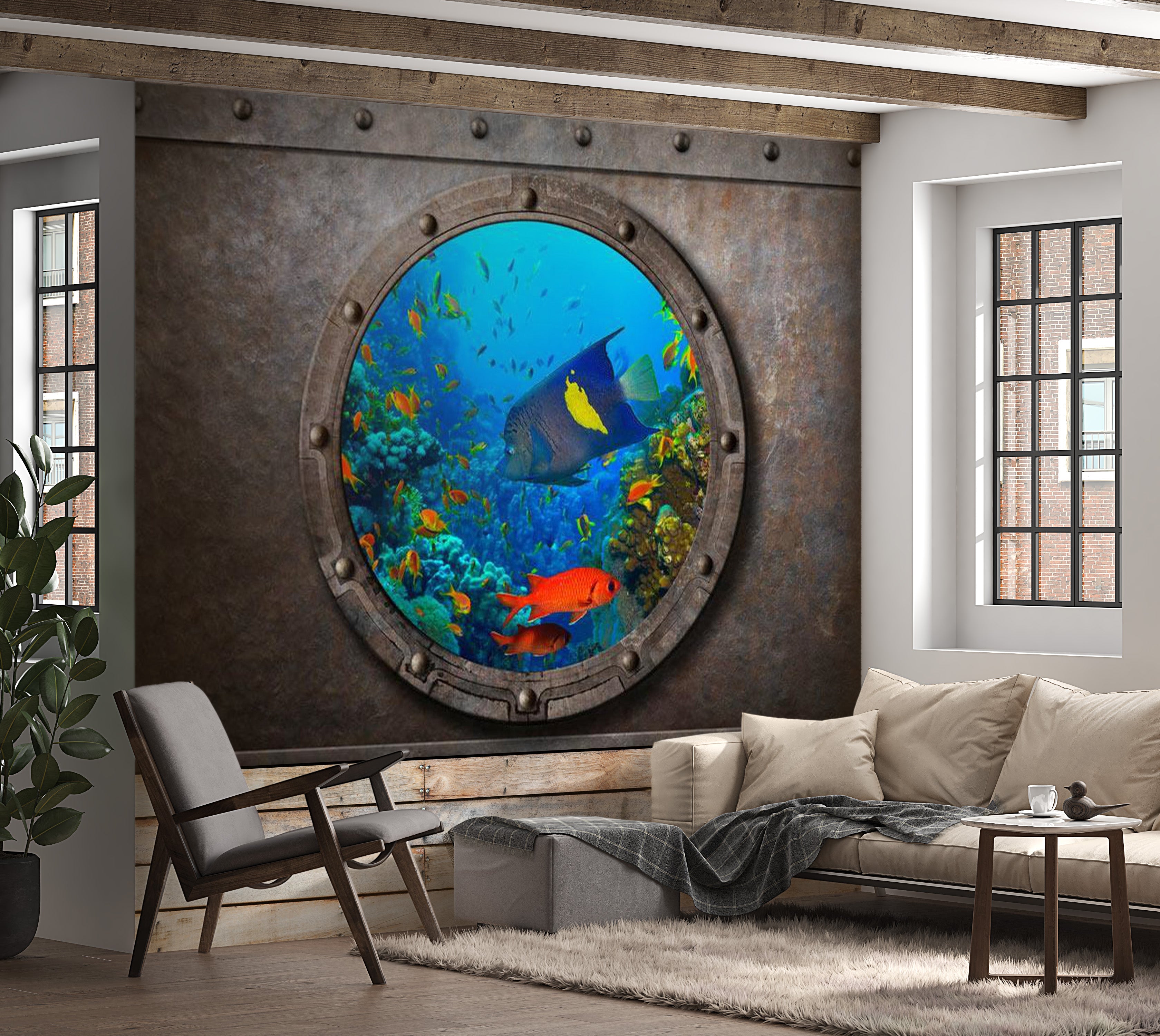 Peel & Stick Animal Wall Mural - Submarine Window - Removable Wall Decals