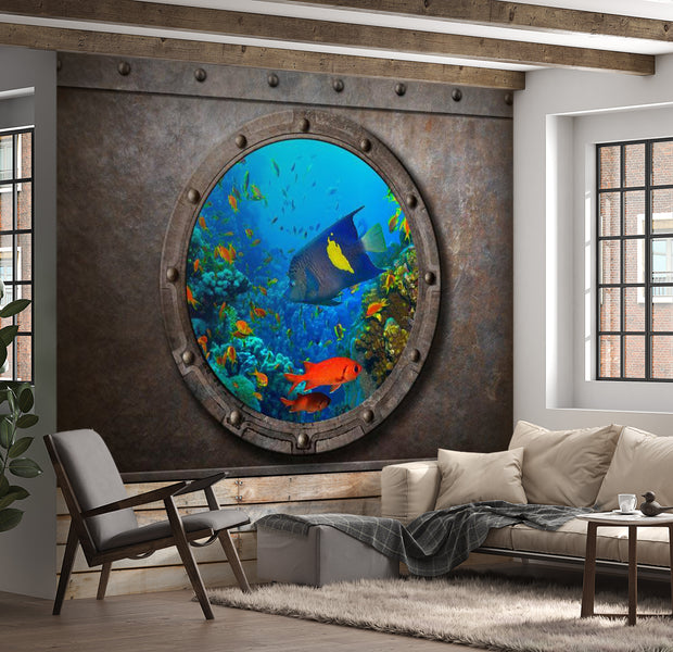 Peel & Stick Animal Wall Mural - Submarine Window - Removable Wall Decals
