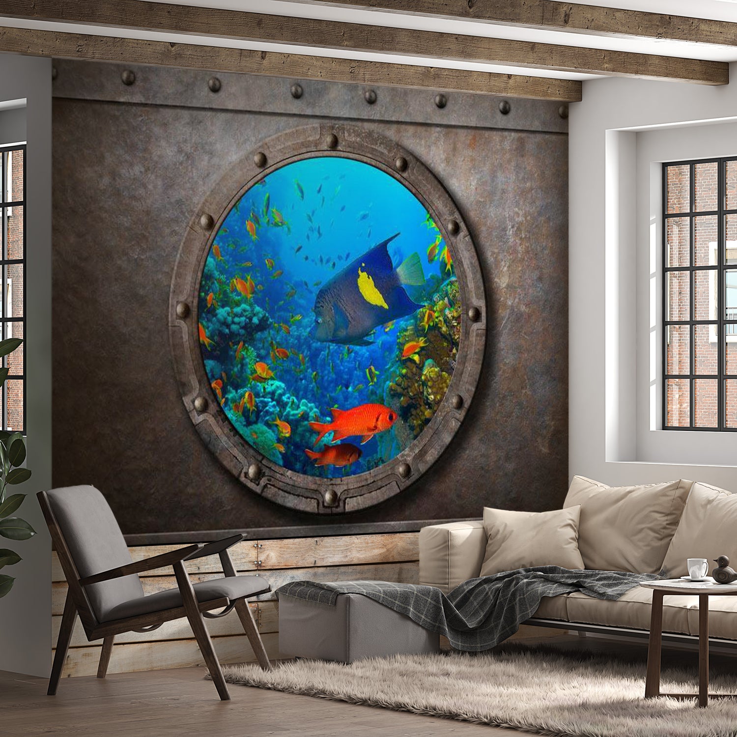 Peel & Stick Animal Wall Mural - Submarine Window - Removable Wall Decals