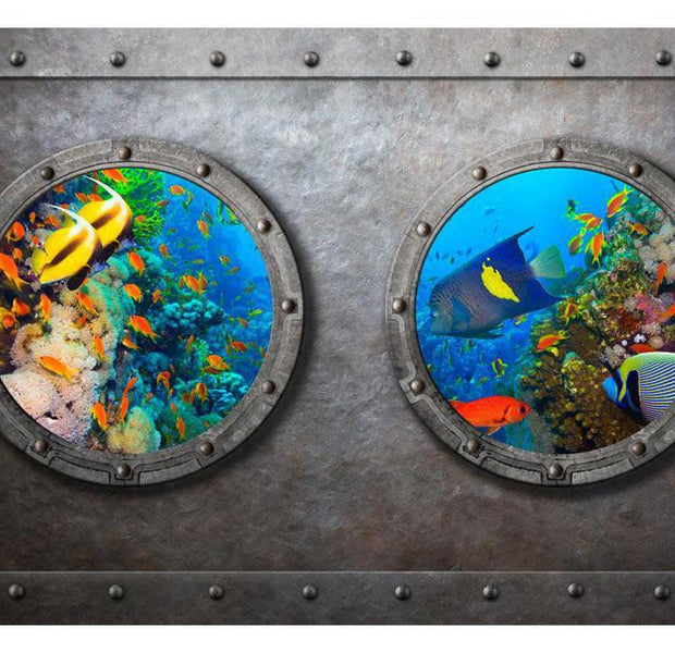 Peel & Stick Animal Wall Mural - Submarine Window Underwater World - Removable Wall Decals