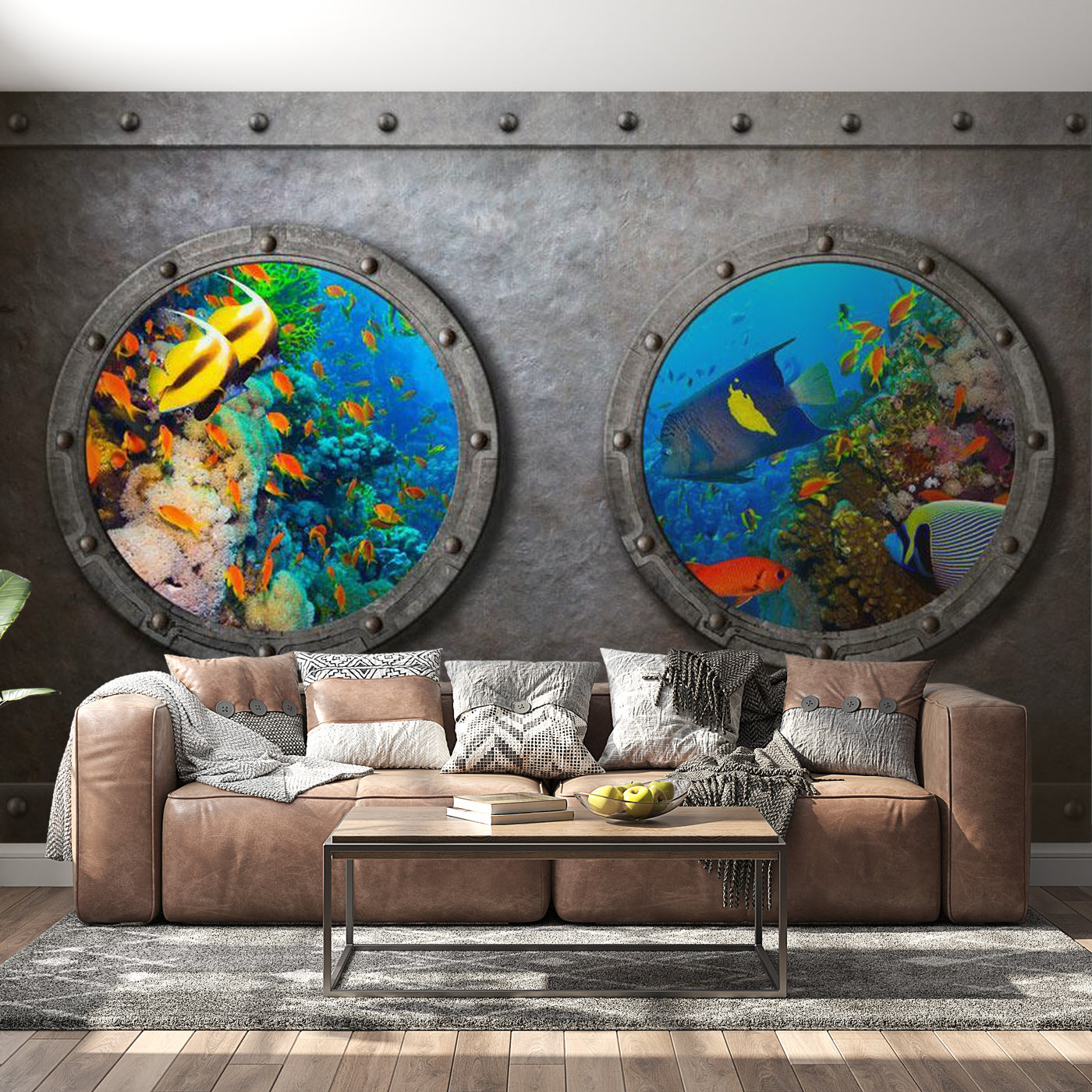 Peel & Stick Animal Wall Mural - Submarine Window Underwater World - Removable Wall Decals