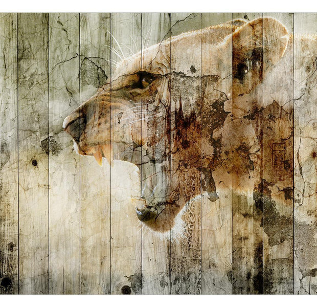 Peel & Stick Animal Wall Mural - Tiger on Distressed Wood - Removable Wall Decals