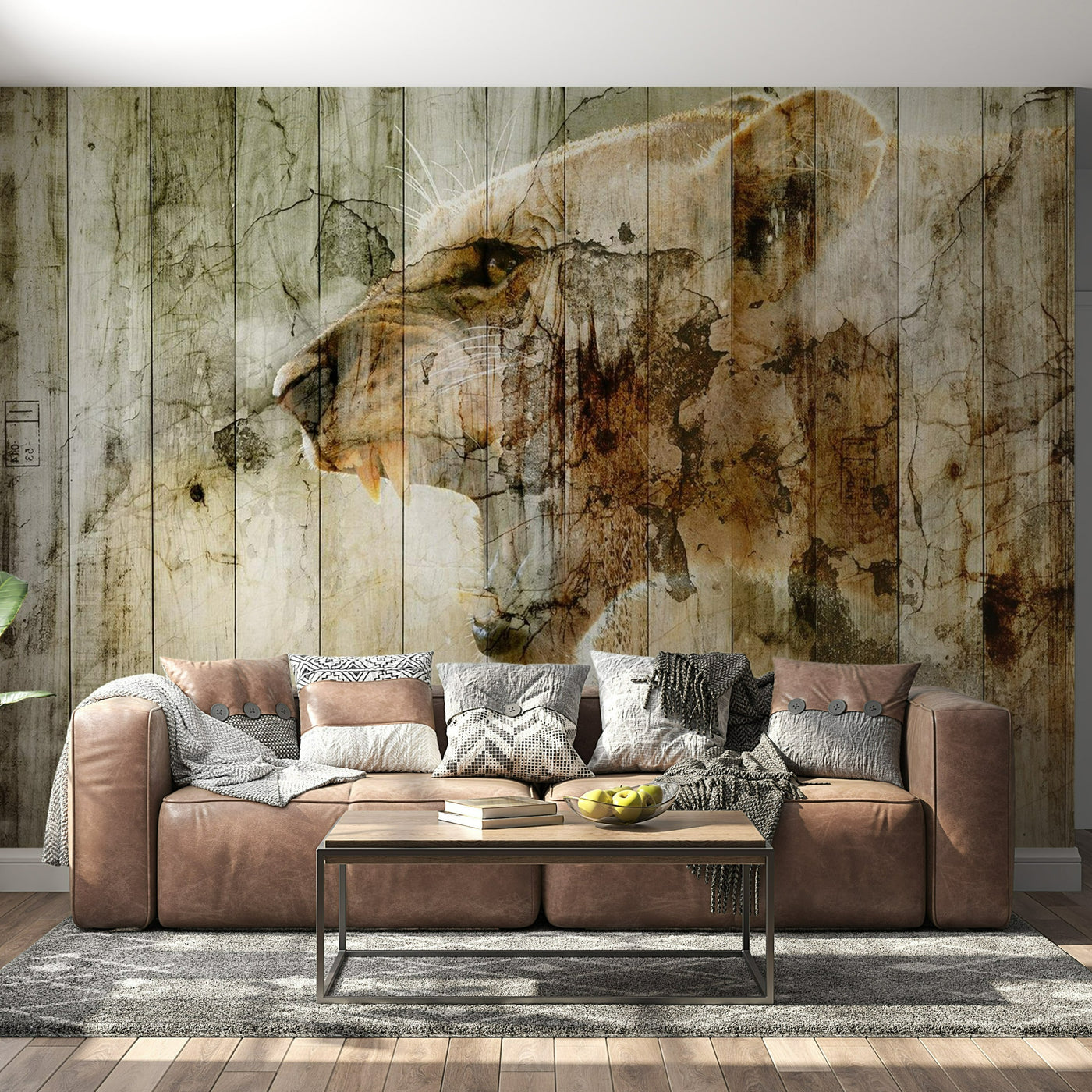 Peel & Stick Animal Wall Mural - Tiger on Distressed Wood - Removable Wall Decals