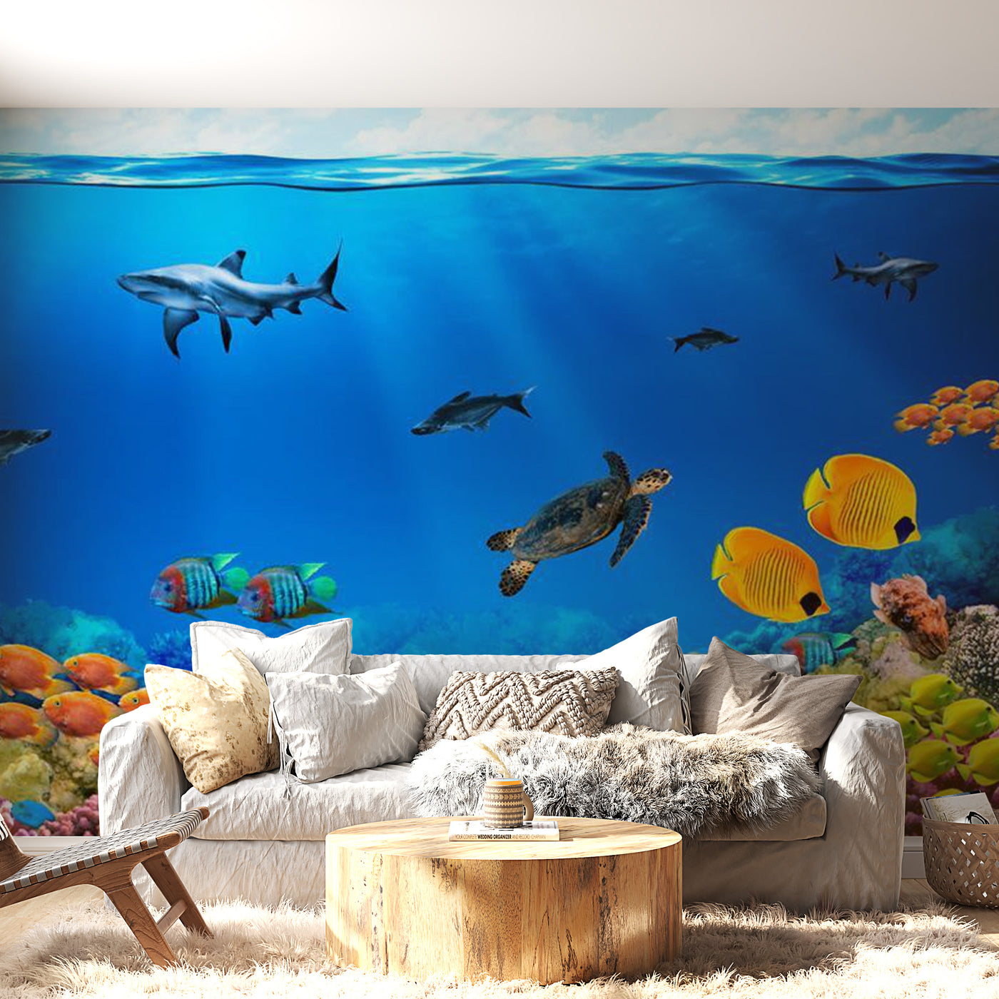 Peel & Stick Animal Wall Mural - Underwater World and Turtle - Removable Wall Decals