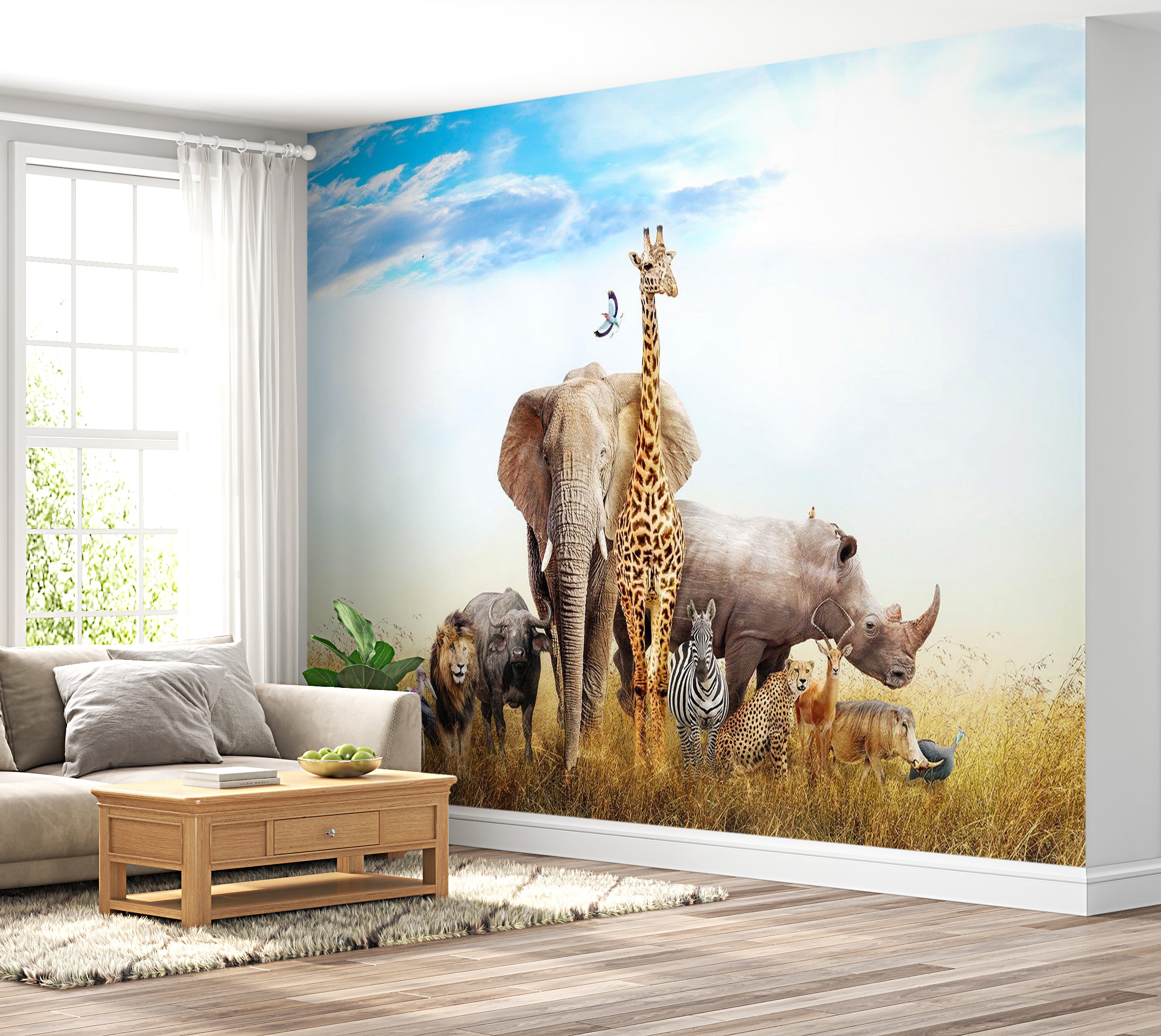 Peel & Stick Animal Wall Mural - Wild African Animals - Removable Wall Decals