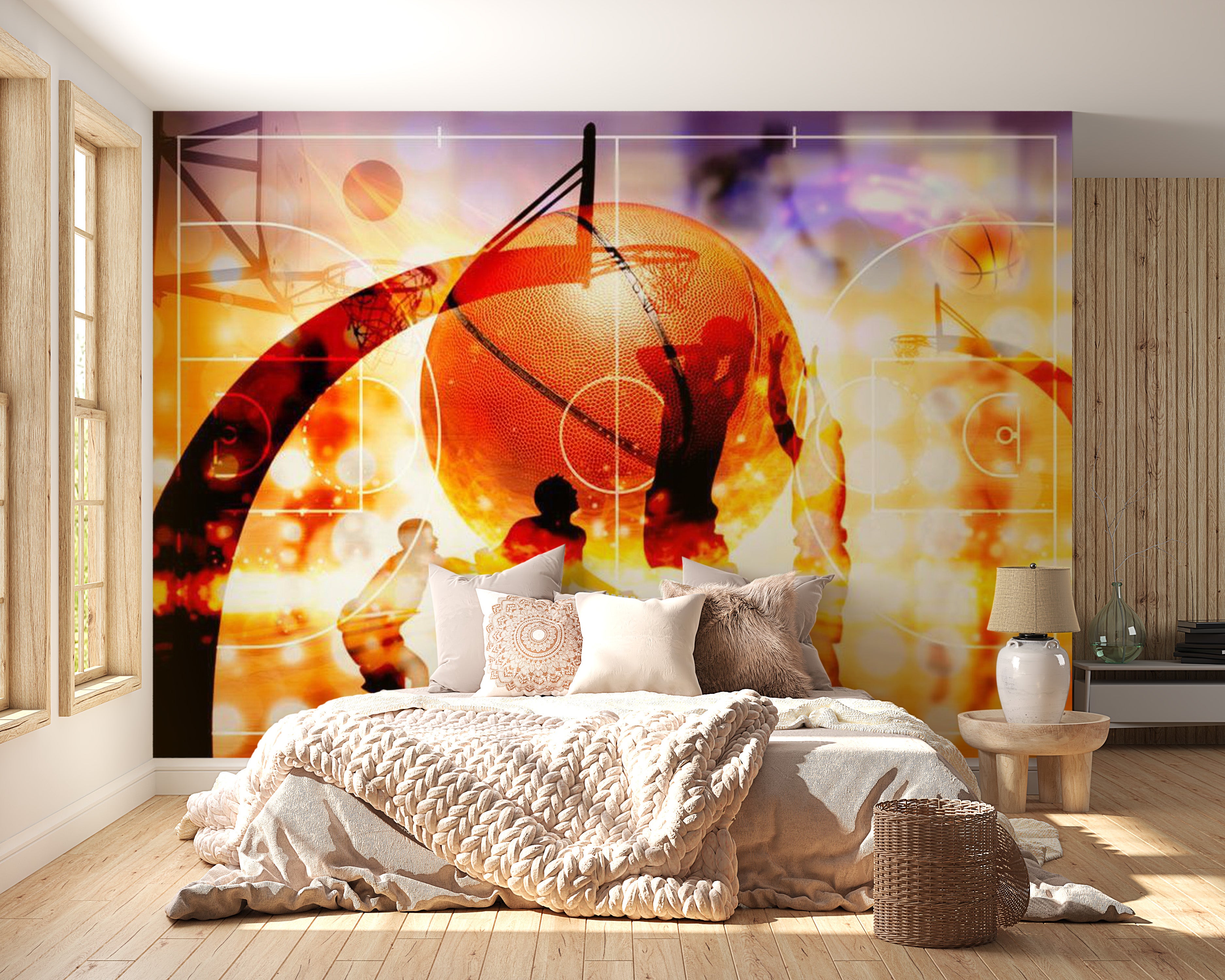 Peel & Stick Basketball Wall Mural - Basketball Collage - Removable Wall Decals