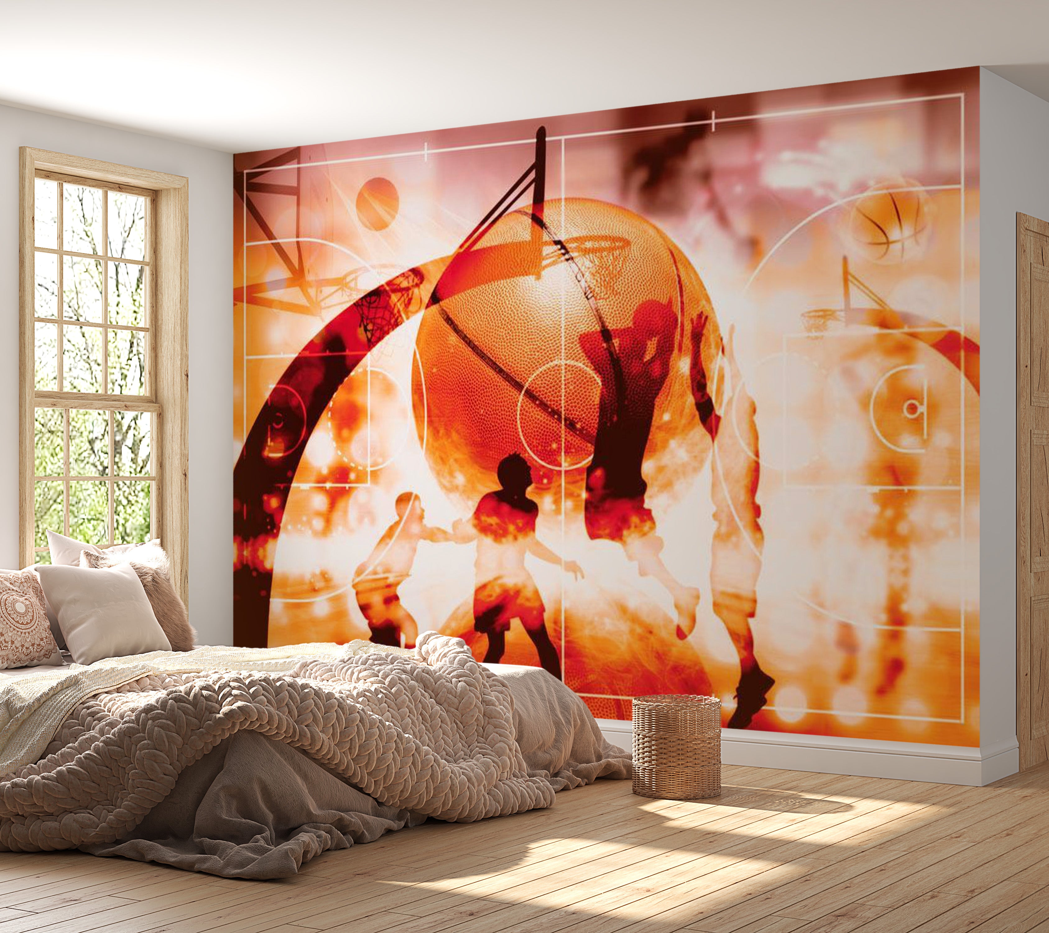 Peel & Stick Basketball Wall Mural - Basketball Game - Removable Wall Decals