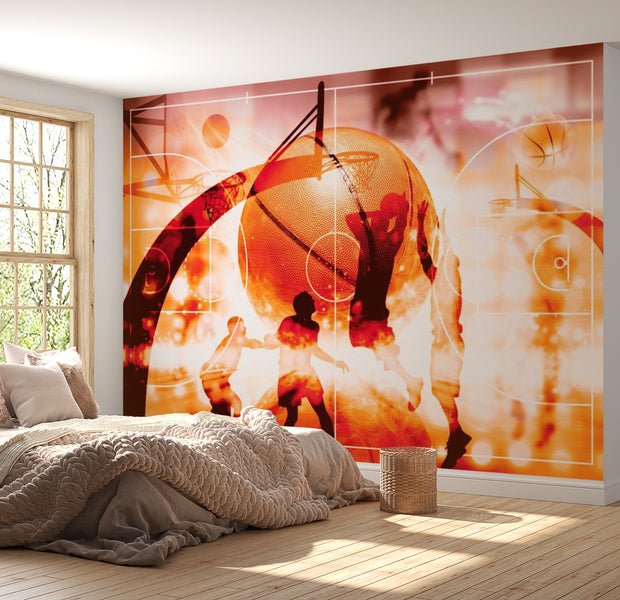 Peel & Stick Basketball Wall Mural - Basketball Game - Removable Wall Decals