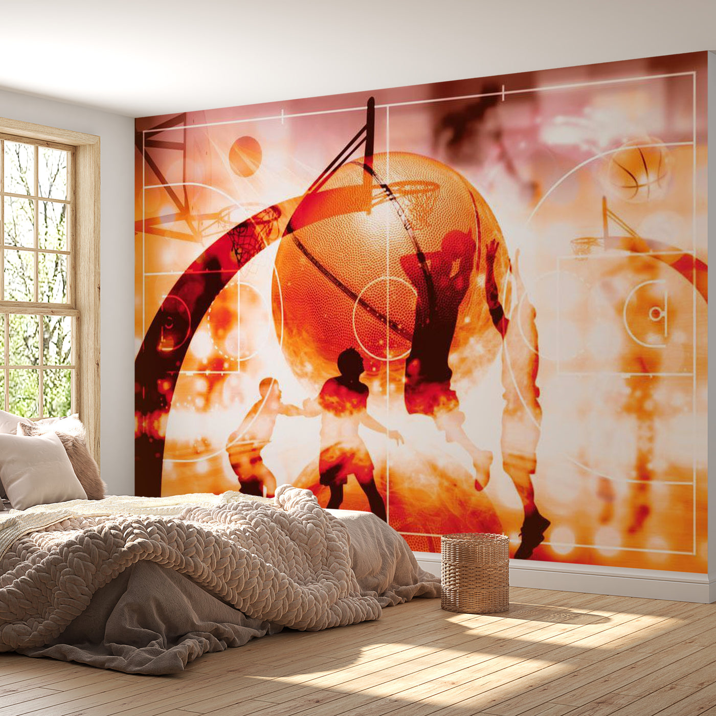 Peel & Stick Basketball Wall Mural - Basketball Game - Removable Wall Decals