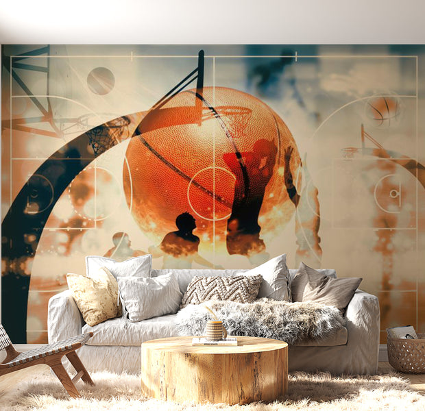 Peel & Stick Basketball Wall Mural - I Love Basketball - Removable Wall Decals