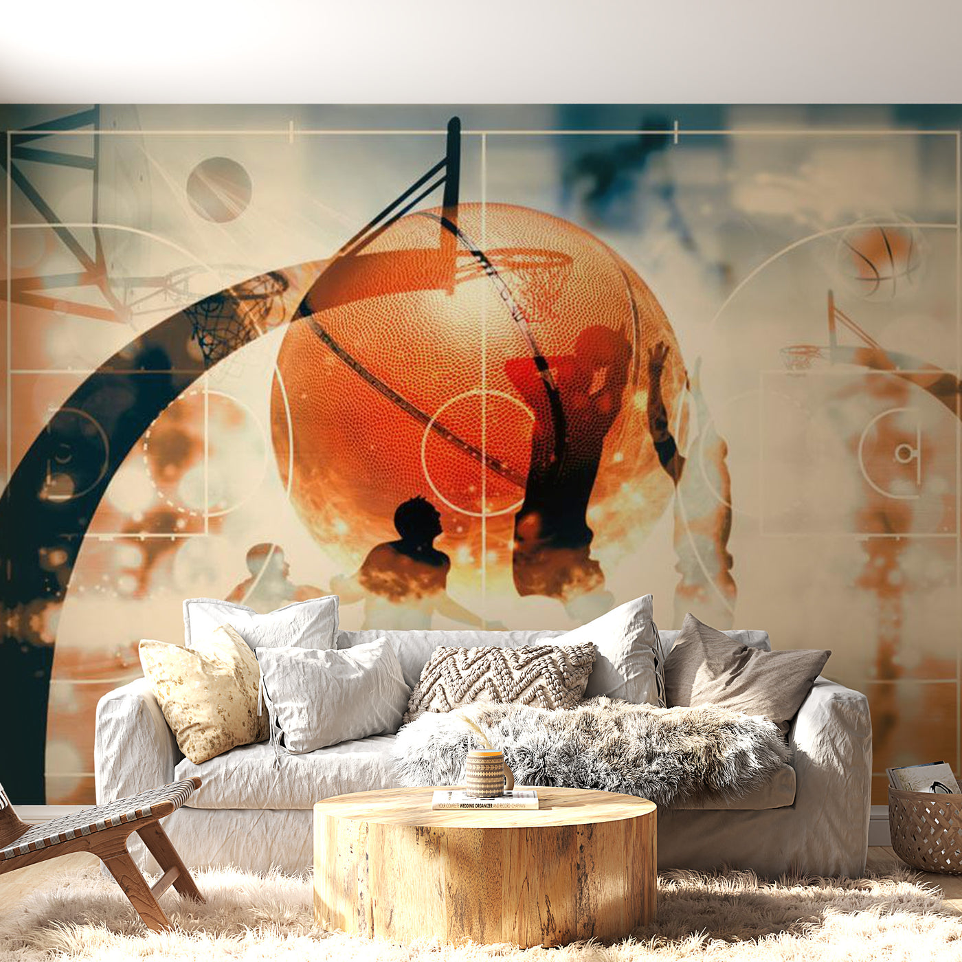 Peel & Stick Basketball Wall Mural - I Love Basketball - Removable Wall Decals