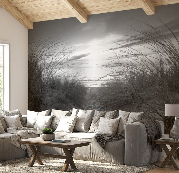 Peel & Stick Beach Wall Mural - Beach Black And White - Removable Wall Decals