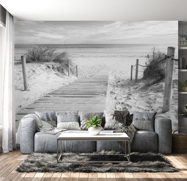 Peel & Stick Beach Wall Mural - Beach Black And White - Removable Wall Decals