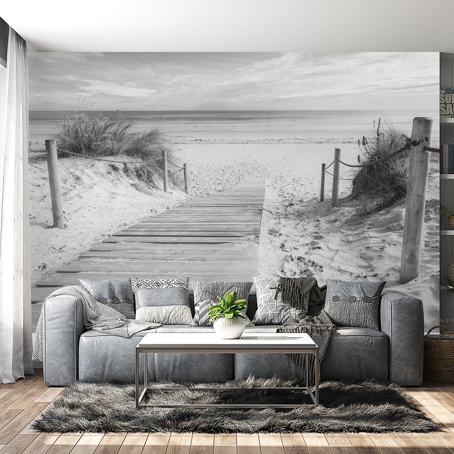 Peel & Stick Beach Wall Mural - Beach Black And White - Removable Wall Decals