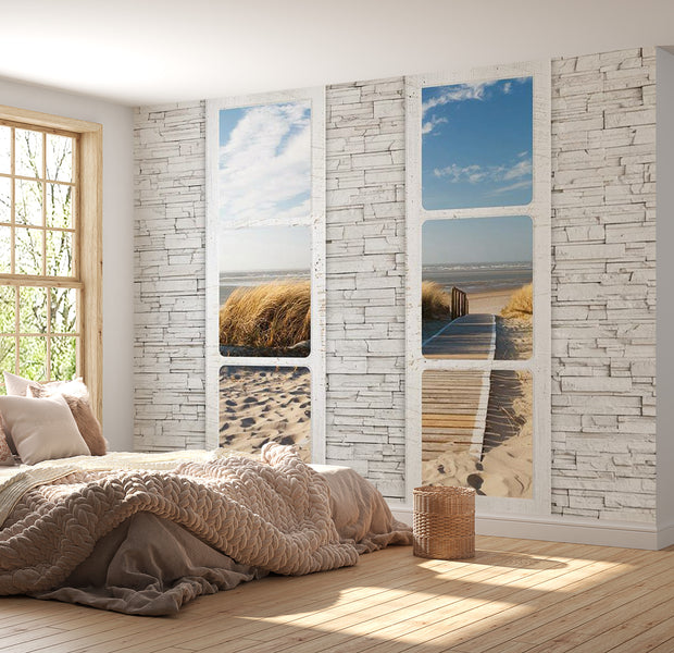 Peel & Stick Beach Wall Mural - Beach View From Window - Removable Wall Decals