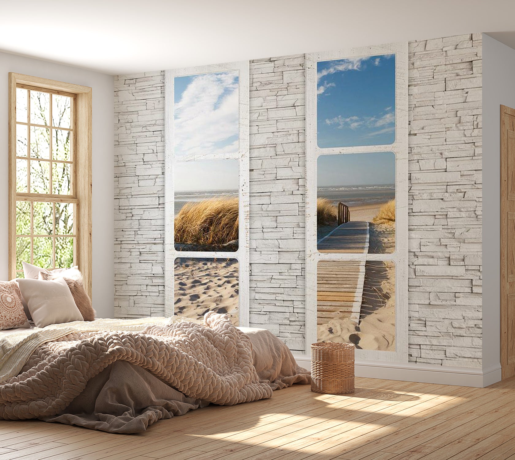 Peel & Stick Beach Wall Mural - Beach View From Window - Removable Wall Decals