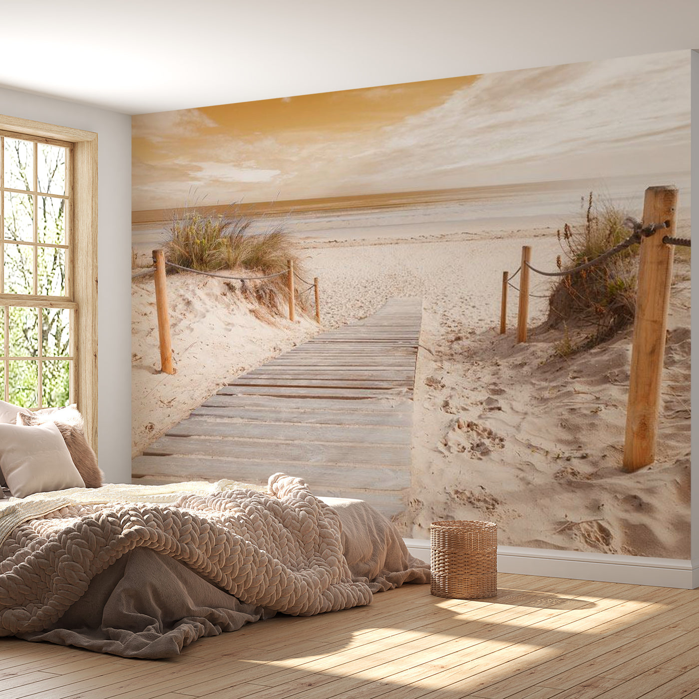 Peel & Stick Beach Wall Mural - On The Beach Sepia - Removable Wall Decals