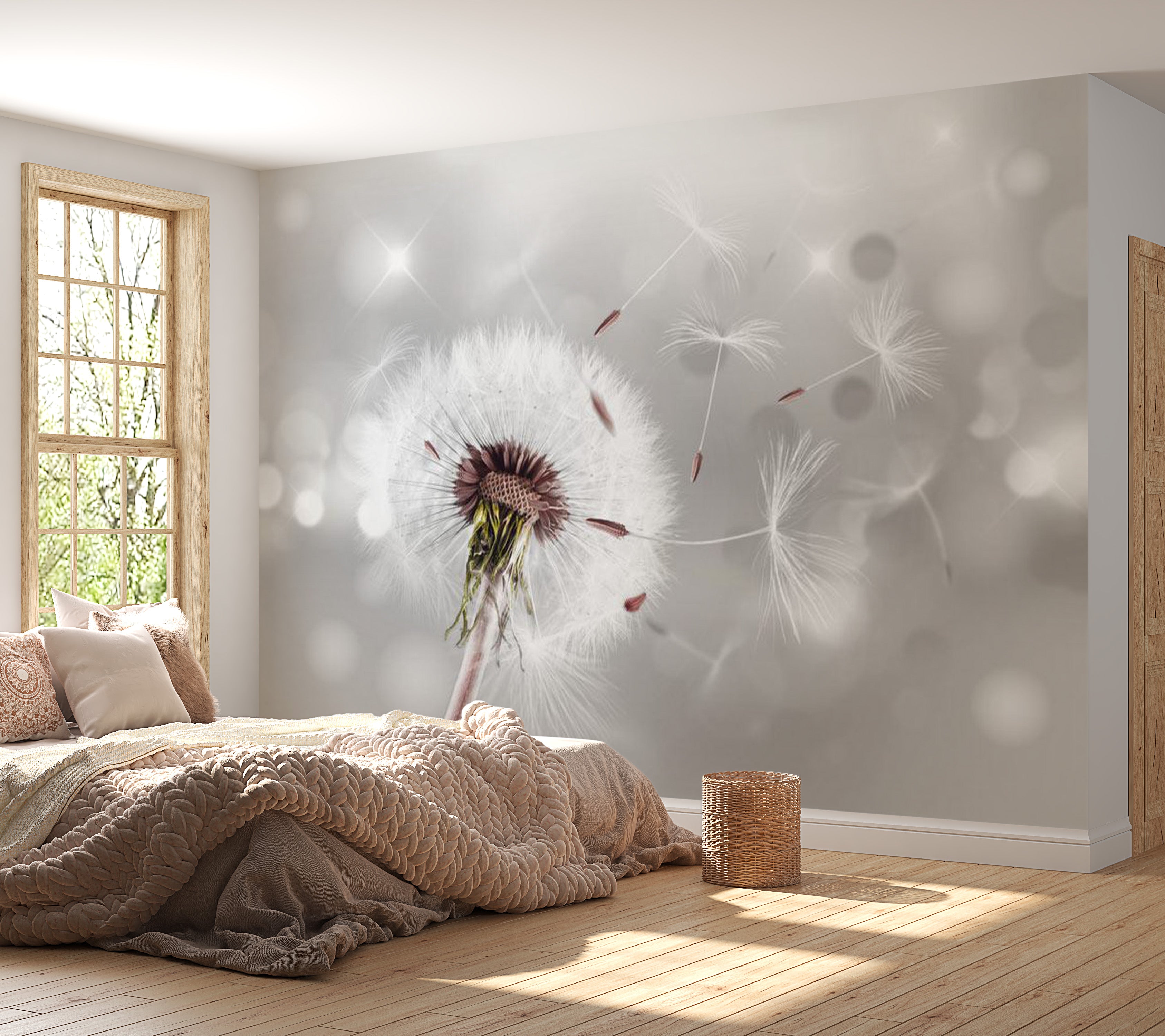 Peel & Stick Botanical Wall Mural - Dandelion Grasping The Invisible - Removable Wall Decals