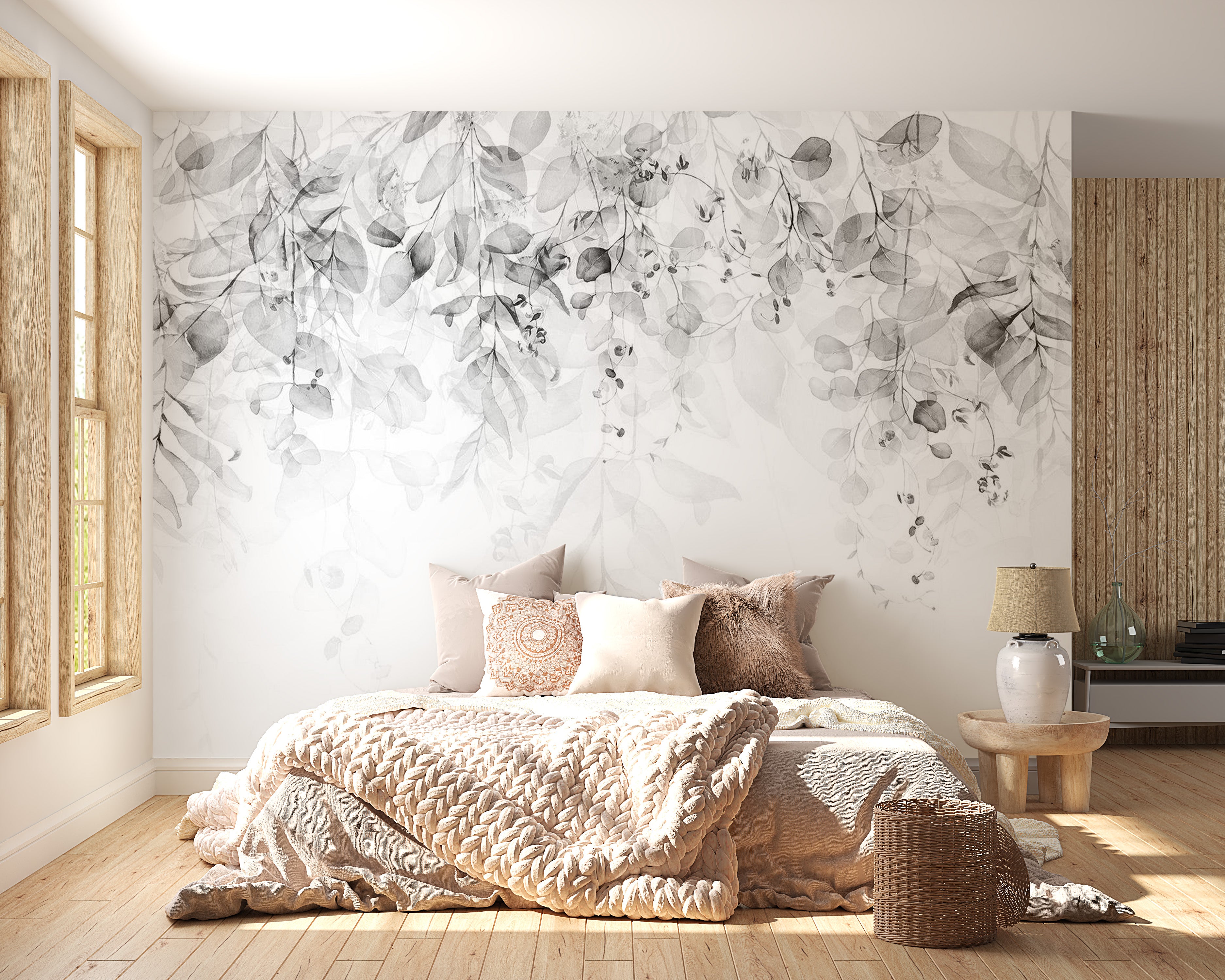 Peel & Stick Botanical Wall Mural - Grey Gentle Touch Of Nature - Removable Wall Decals