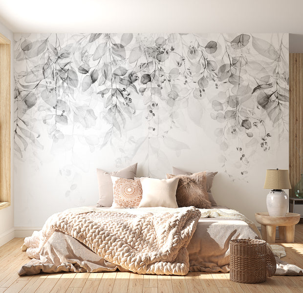 Peel & Stick Botanical Wall Mural - Grey Gentle Touch Of Nature - Removable Wall Decals