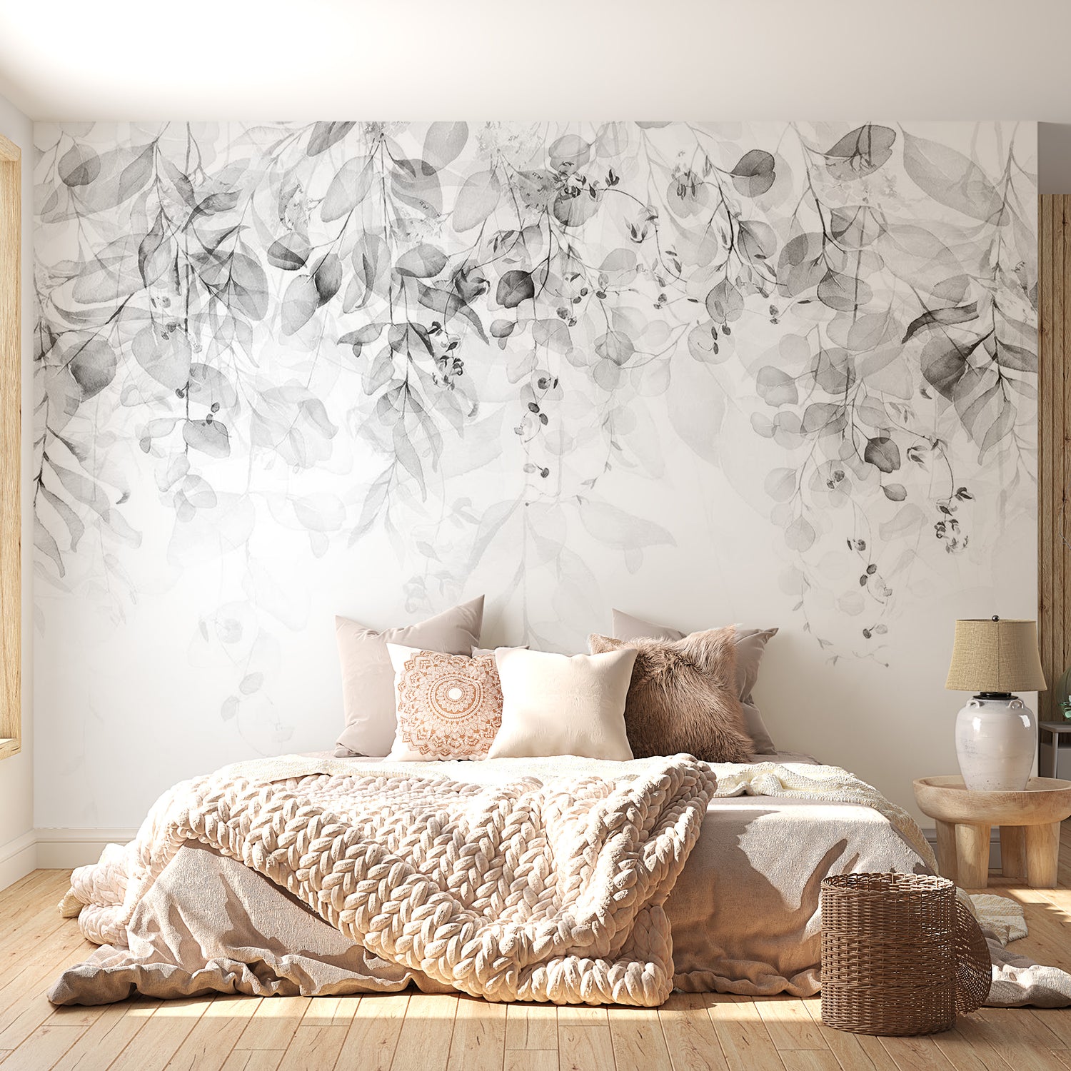 Peel & Stick Botanical Wall Mural - Grey Gentle Touch Of Nature - Removable Wall Decals
