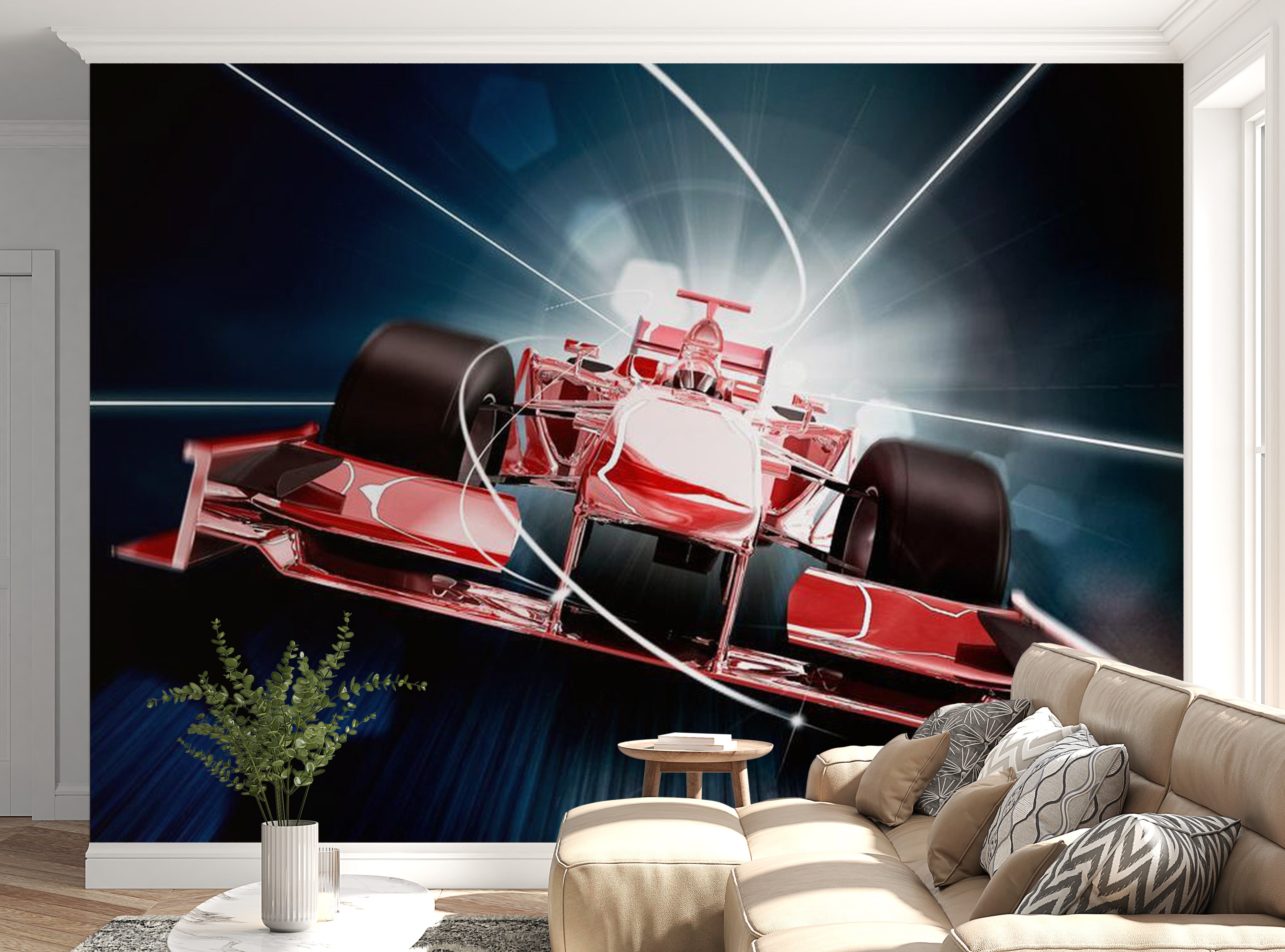 Peel & Stick Car Racing Wall Mural - Formula 1 Race - Removable Wall Decals