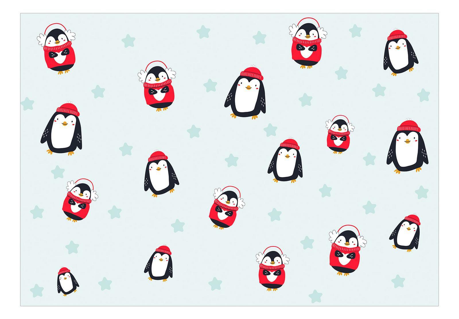 Peel & Stick Cartoon Wall Mural - Brawling Penguins - Removable Wall Decals