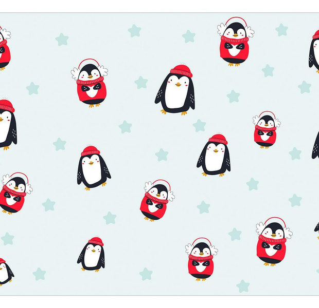 Peel & Stick Cartoon Wall Mural - Brawling Penguins - Removable Wall Decals
