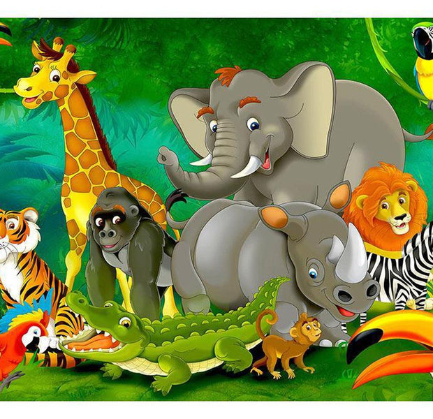 Peel & Stick Cartoon Wall Mural - Colourful Safari - Removable Wall Decals