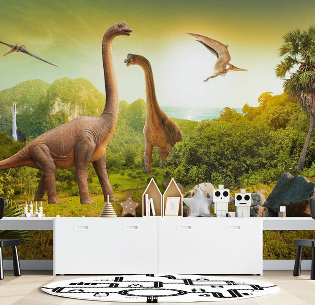 Peel & Stick Fiction Wall Mural - Dinosaurs - Removable Wall Decals