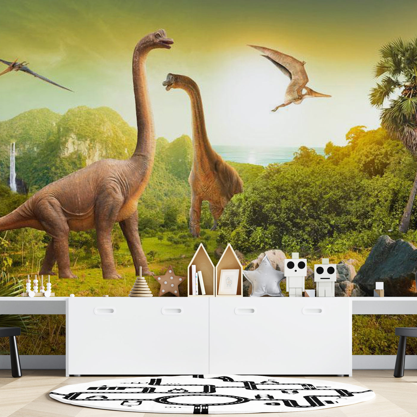 Peel & Stick Fiction Wall Mural - Dinosaurs - Removable Wall Decals