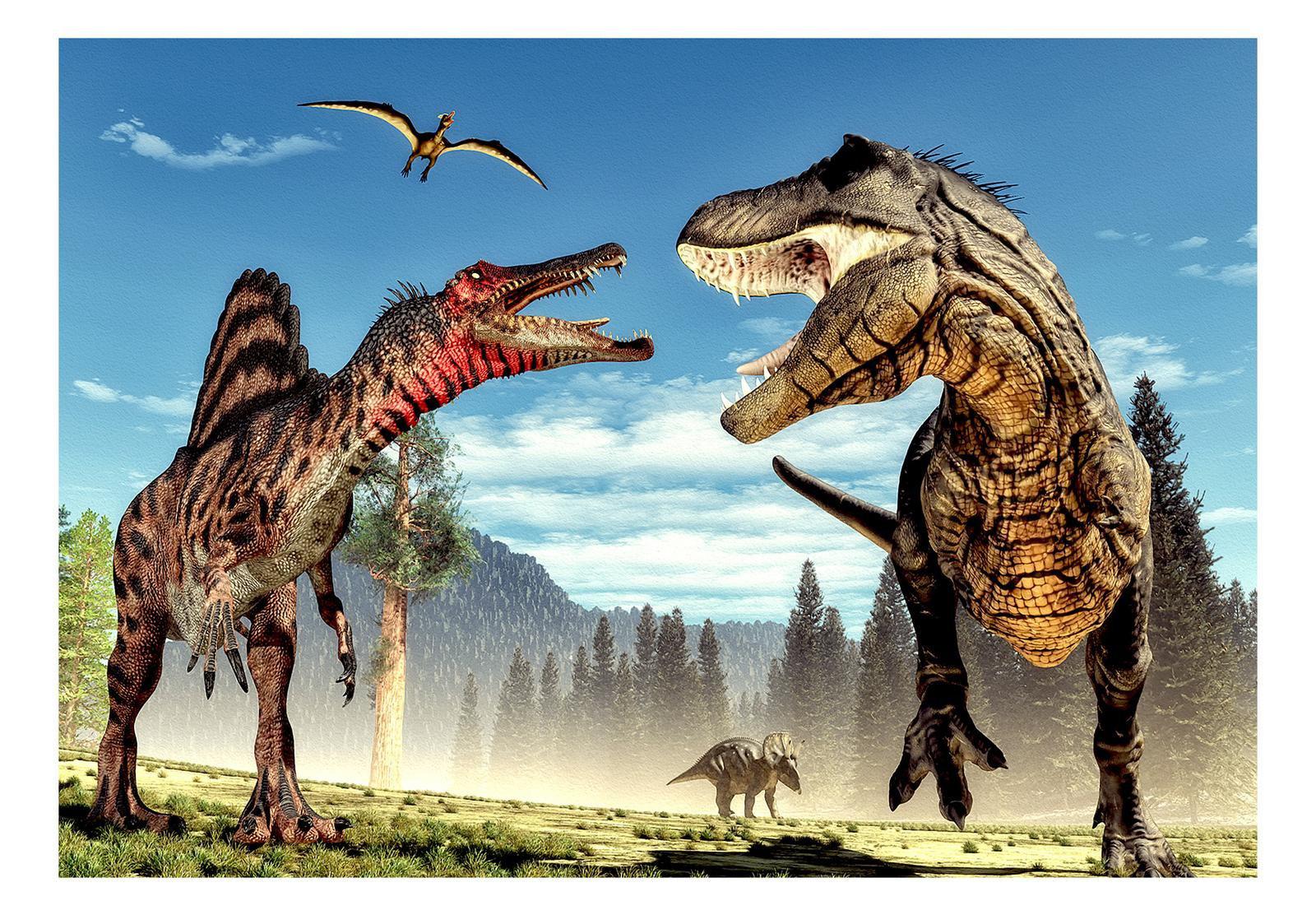 Peel & Stick Fiction Wall Mural - Fighting Dinosaurs - Removable Wall Decals