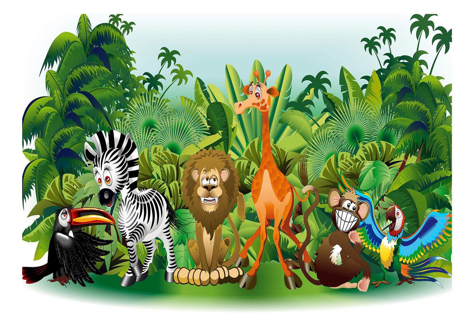 Peel & Stick Cartoon Wall Mural - Jungle Animals - Removable Wall Decals