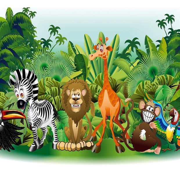Peel & Stick Cartoon Wall Mural - Jungle Animals - Removable Wall Decals