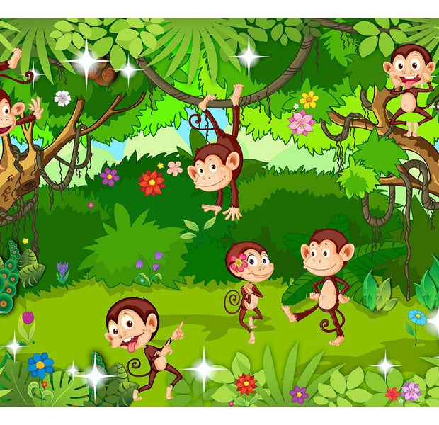 Peel & Stick Cartoon Wall Mural - Monkey Tricks - Removable Wall Decals