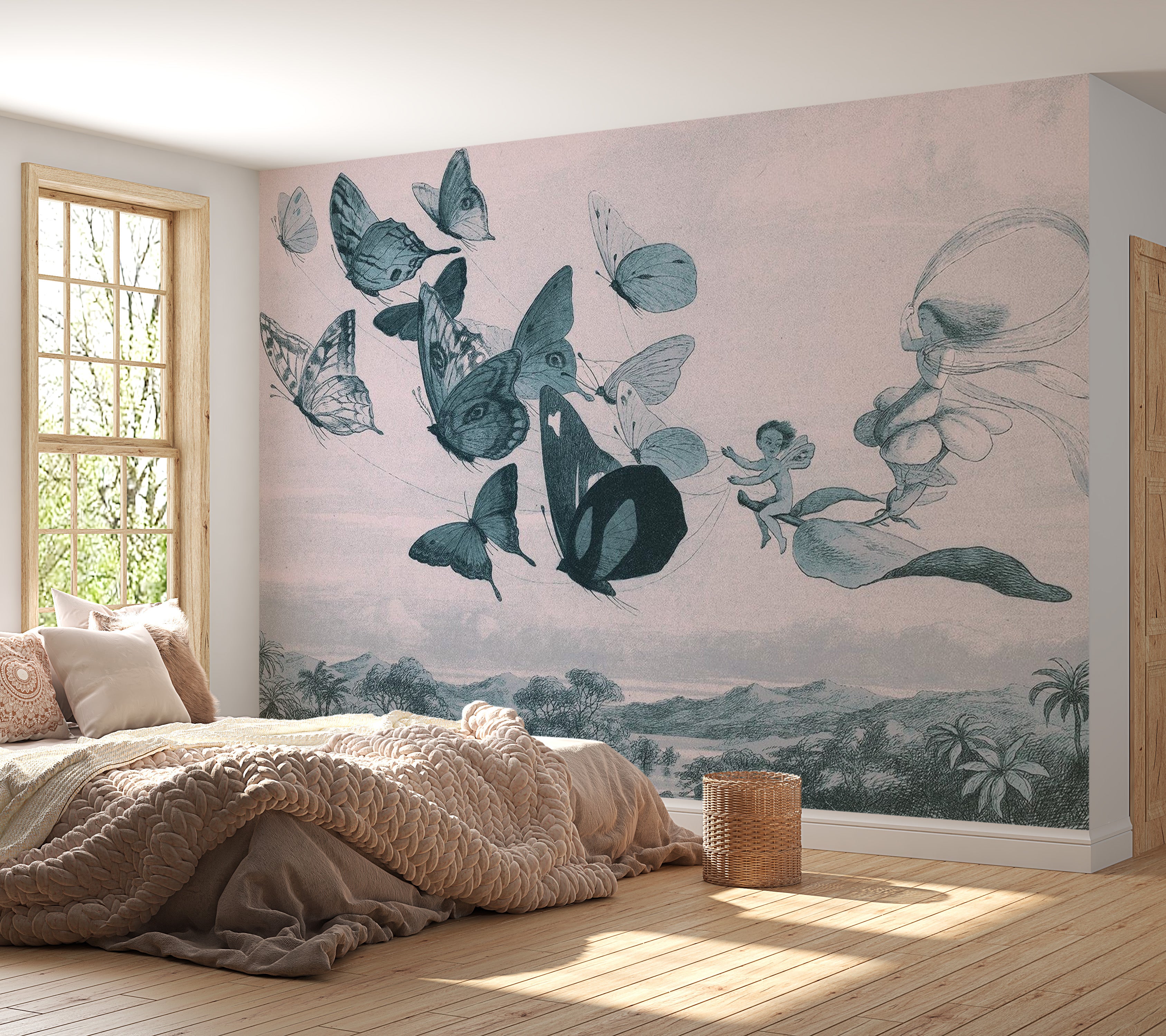 Peel & Stick Fantasy Wall Mural - Butterflies And Fairy - Removable Wall Decals