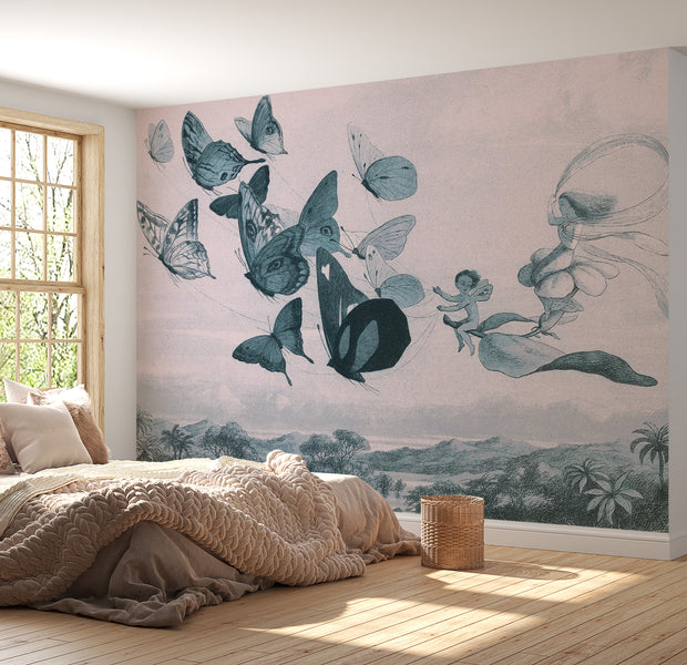 Peel & Stick Fantasy Wall Mural - Butterflies And Fairy - Removable Wall Decals