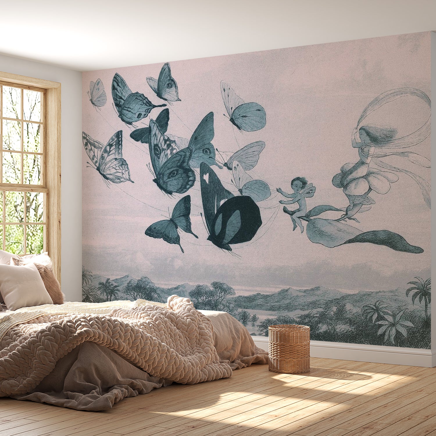 Peel & Stick Fantasy Wall Mural - Butterflies And Fairy - Removable Wall Decals