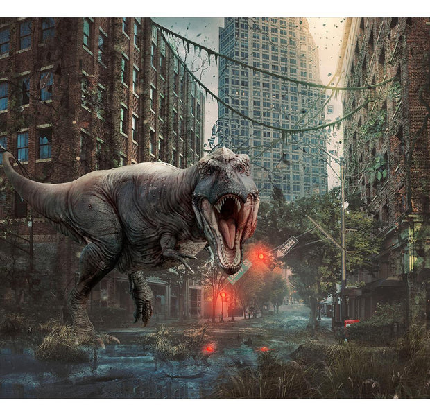 Peel & Stick Fiction Wall Mural - Dinosaur In The City - Removable Wall Decals