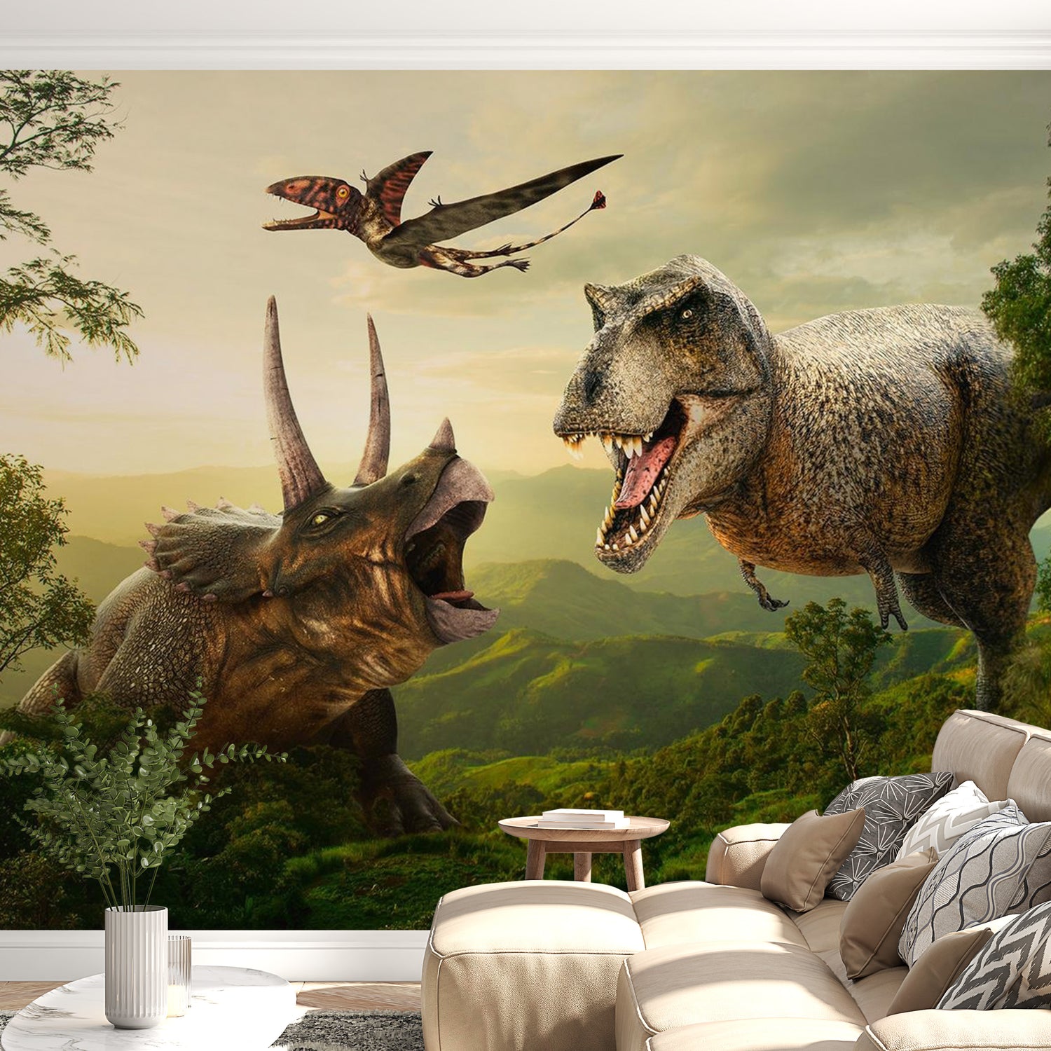 Peel & Stick Fiction Wall Mural - Dinosaur Square - Removable Wall Decals