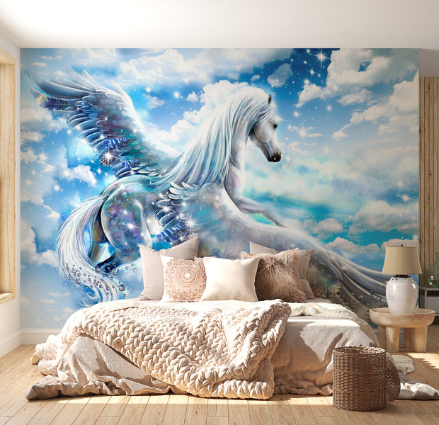 Peel & Stick Fantasy Wall Mural - Pegasus Blue - Removable Wall Decals