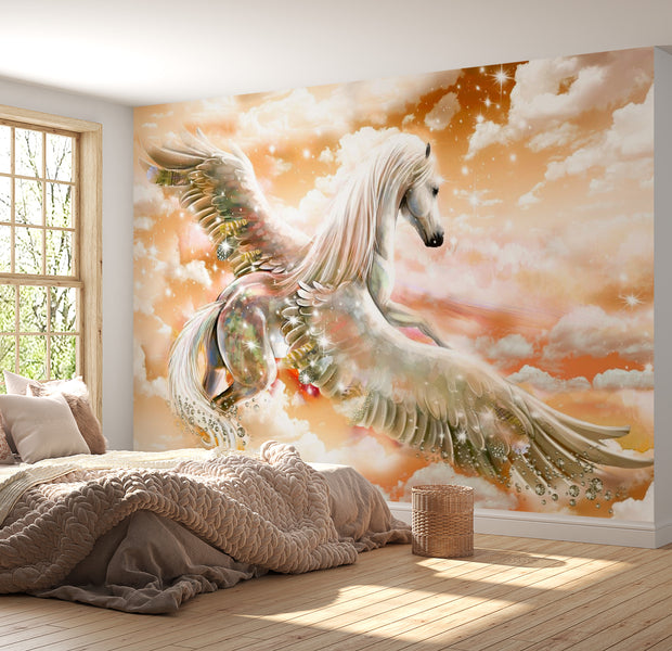 Peel & Stick Fantasy Wall Mural - Pegasus Orange - Removable Wall Decals
